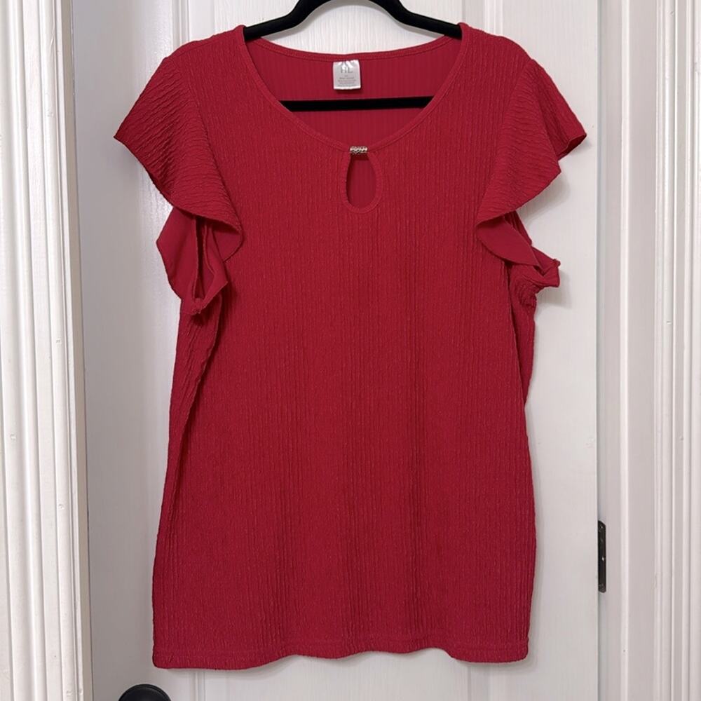 HL red textured open hole blouse top size XL